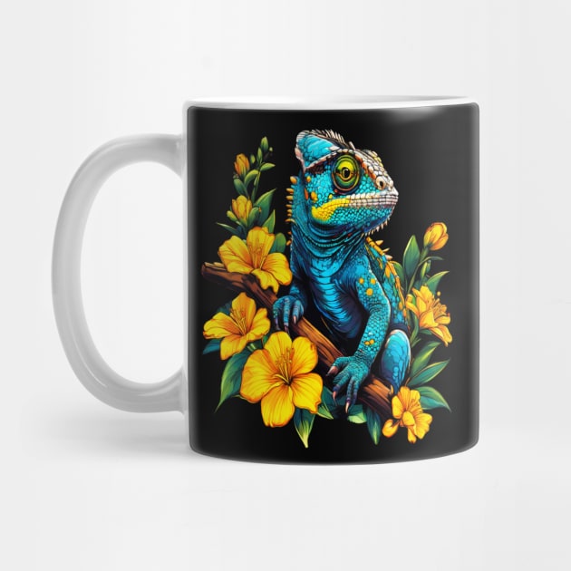 Chameleon Surrounded by Vibrant Spring Flowers by BirdsnStuff